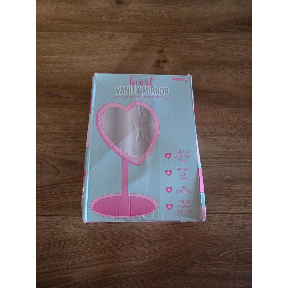 Iscream Heart Vanity Mirror Pink LED‎ Lighted Touch Switch Storage Tray 880-410